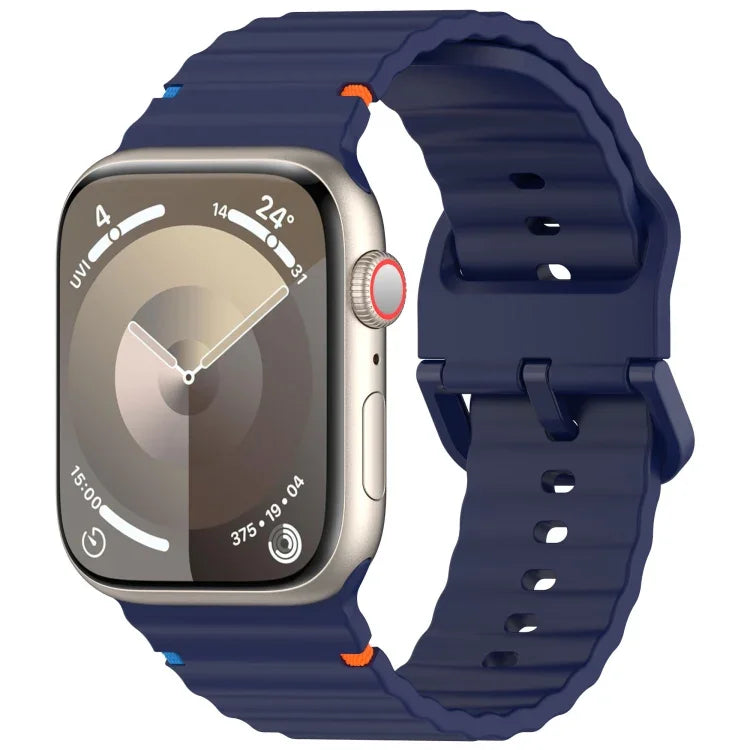 Bracelet de montre en silicone cousu à grain ondulé, pour Apple Watch Series 4 44mm, pour Apple Watch Series 4 40mm, pour Apple Watch Series 3 38mm, pour Apple Watch Series 3 42mm