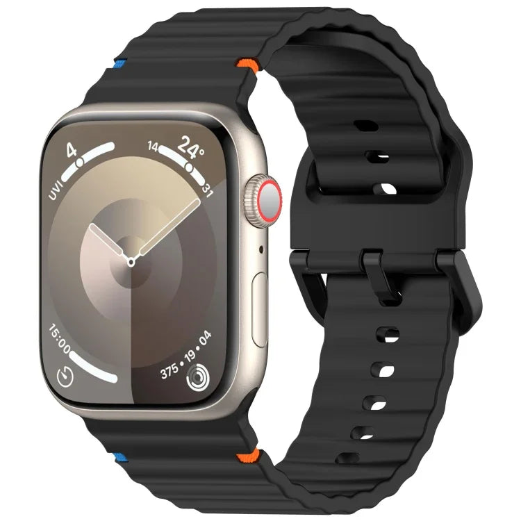 Bracelet de montre en silicone cousu à grain ondulé, pour Apple Watch Series 4 44mm, pour Apple Watch Series 4 40mm, pour Apple Watch Series 3 38mm, pour Apple Watch Series 3 42mm