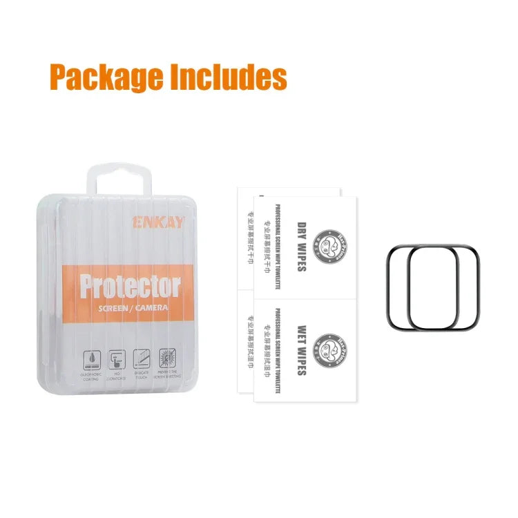 Lot de 2 films de protection d'écran ENKAY 3D à couverture intégrale, souples, avec bords en polycarbonate et PMMA HD, pour Apple Watch Series 11/10 46 mm et 42 mm.
