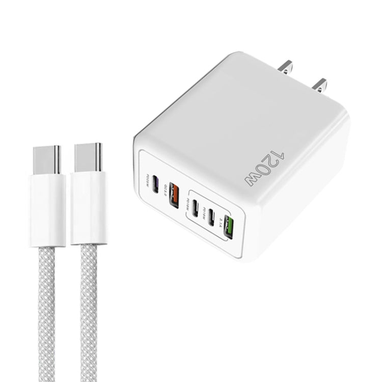Chargeur rapide multi-port 120W PD3.0 3 Type-C 2 USB avec câble Type-C vers Type-C, prise US, prise US + câble C vers C