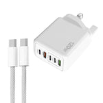 Chargeur rapide multi-port 120W PD3.0 3 Type-C 2 USB avec câble Type-C vers Type-C, prise UK, prise UK + câble C vers C