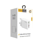 Chargeur rapide multi-port 120W PD3.0 3 Type-C 2 USB avec câble Type-C vers Type-C, prise UK, prise UK + câble C vers C