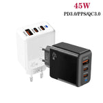 Chargeur compatible protocoles PD3.0 / PPS Type-C + QC3.0 USB 45W, prise EU, PD3.0 / PPS Type-C + QC3.0 USB (prise EU)