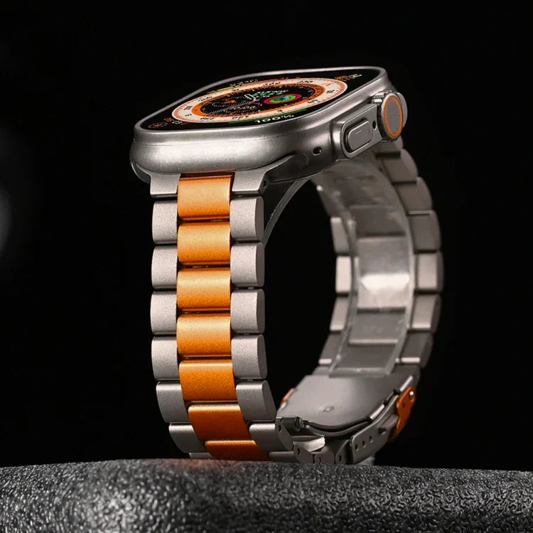 Three Beads Titanium Alloy Metal Watch Band, For Apple Watch Series 10 46mm, For Apple Watch Series 10 42mm, For Apple Watch SE 2023 44mm, For Apple Watch SE 2023 40mm, For Apple Watch Ultra 2 49mm, For Apple Watch Series 9 45mm                        ...