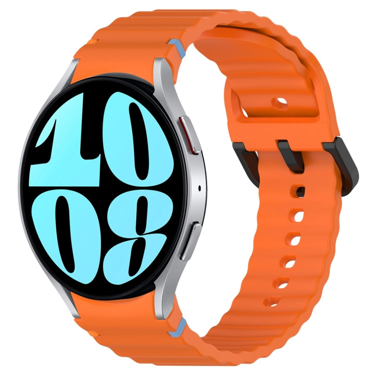 Wavy Grain Stitched Black Buckle Silicone Watch Band, For Samsung Galaxy Watch FE 40mm, For Samsung Galaxy Watch 7 40 / 44mm, For Samsung Galaxy Watch 6 Classic 43 / 47mm, For Samsung Galaxy Watch 6 40 / 44mm