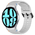 Wavy Grain Stitched Black Buckle Silicone Watch Band, For Samsung Galaxy Watch FE 40mm, For Samsung Galaxy Watch 7 40 / 44mm, For Samsung Galaxy Watch 6 Classic 43 / 47mm, For Samsung Galaxy Watch 6 40 / 44mm
