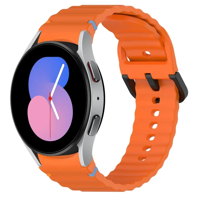 Bracelet de montre en silicone à boucle noire, motif ondulé, surpiqué, pour Samsung Galaxy Watch 5 40 / 44mm, pour Samsung Galaxy Watch 5 Pro, pour Samsung Galaxy Watch 4 40 / 44mm, pour Samsung Galaxy Watch 4 Classic 42 / 46mm