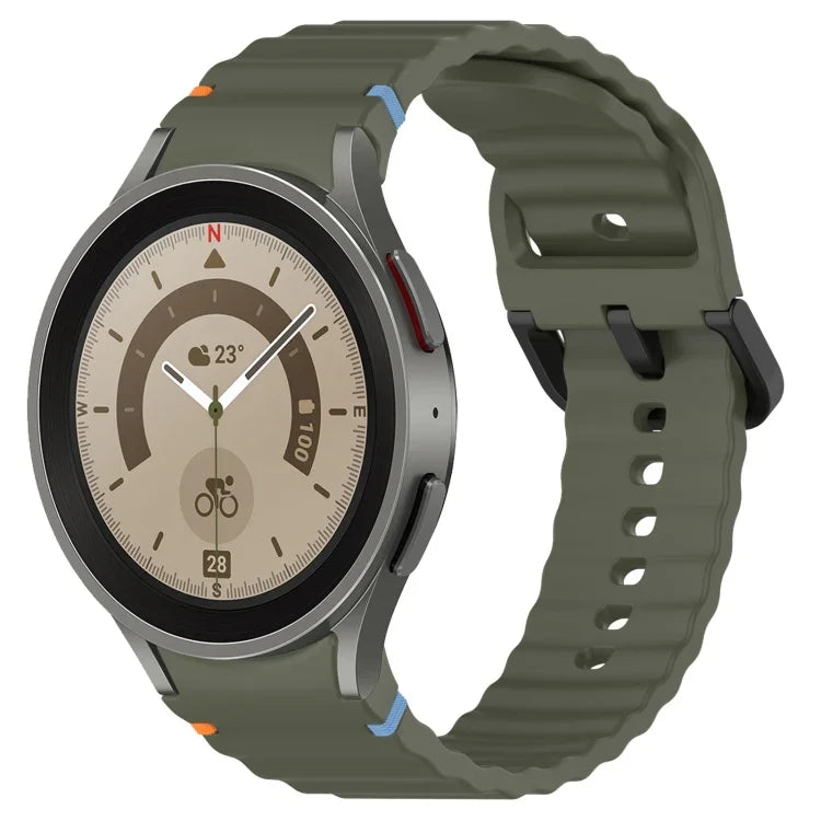 Wavy Grain Stitched Black Buckle Silicone Watch Band, For Samsung Galaxy Watch 5 40 / 44mm, For Samsung Galaxy Watch 5 Pro, For Samsung Galaxy Watch 4 40 / 44mm, For Samsung Galaxy Watch 4 Classic 42 / 46mm