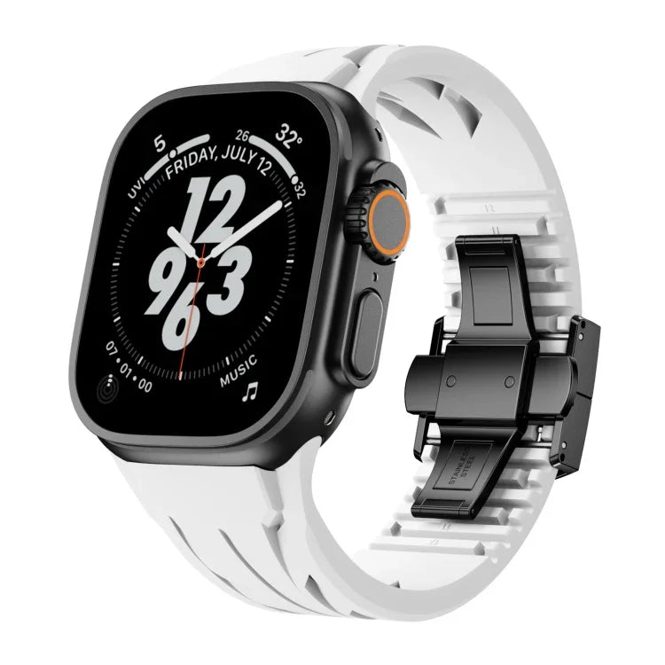 Bracelet de montre en acier inoxydable noir avec boucle papillon et silicone Tailor, pour Apple Watch 44 mm / 45 mm / 46 mm / 49 mm