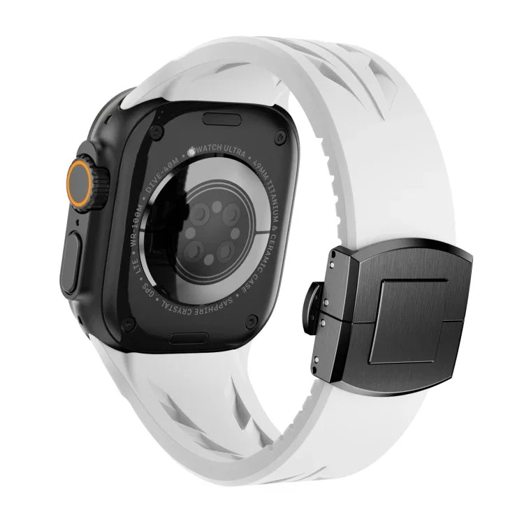 Bracelet de montre en acier inoxydable noir avec boucle papillon et silicone Tailor, pour Apple Watch 44 mm / 45 mm / 46 mm / 49 mm