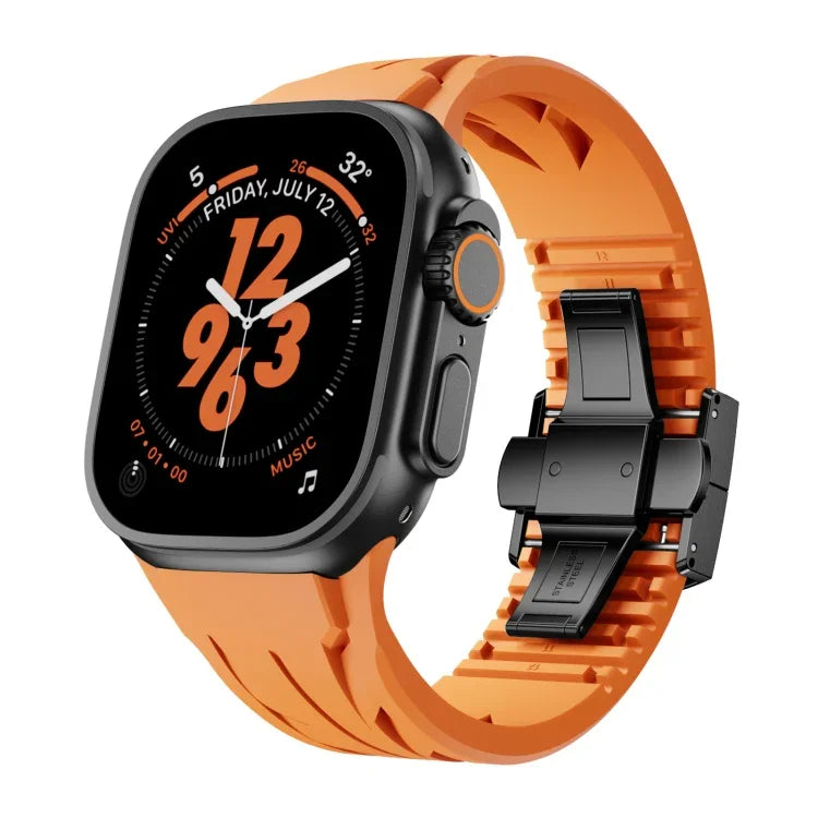 Bracelet de montre en acier inoxydable noir avec boucle papillon et silicone Tailor, pour Apple Watch 44 mm / 45 mm / 46 mm / 49 mm