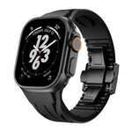 Bracelet de montre en acier inoxydable noir avec boucle papillon et silicone Tailor, pour Apple Watch 44 mm / 45 mm / 46 mm / 49 mm