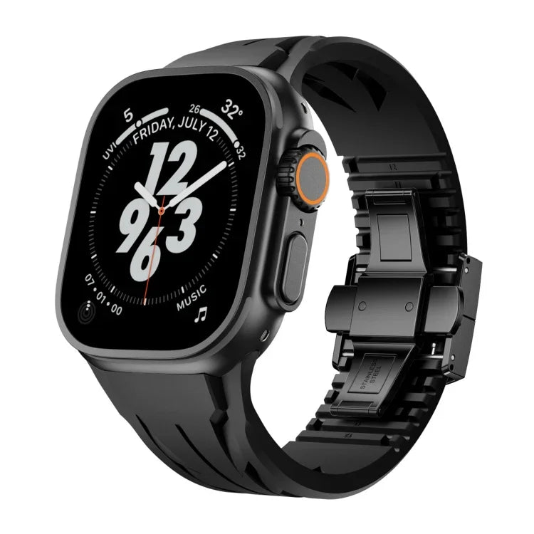 Bracelet de montre en acier inoxydable noir avec boucle papillon et silicone Tailor, pour Apple Watch 44 mm / 45 mm / 46 mm / 49 mm