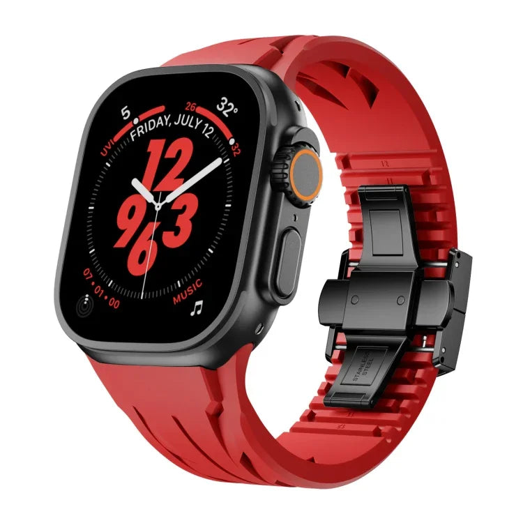 Bracelet de montre en acier inoxydable noir avec boucle papillon et silicone Tailor, pour Apple Watch 44 mm / 45 mm / 46 mm / 49 mm