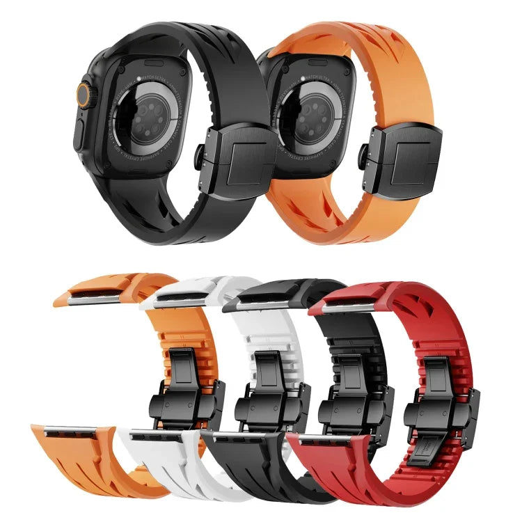 Bracelet de montre en acier inoxydable noir avec boucle papillon et silicone Tailor, pour Apple Watch 44 mm / 45 mm / 46 mm / 49 mm