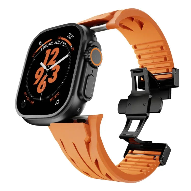Bracelet de montre en acier inoxydable noir avec boucle papillon et silicone Tailor, pour Apple Watch 44 mm / 45 mm / 46 mm / 49 mm