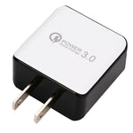 Chargeur rapide à câble rétractable 1USB QC 3.0, prise US, noir, blanc