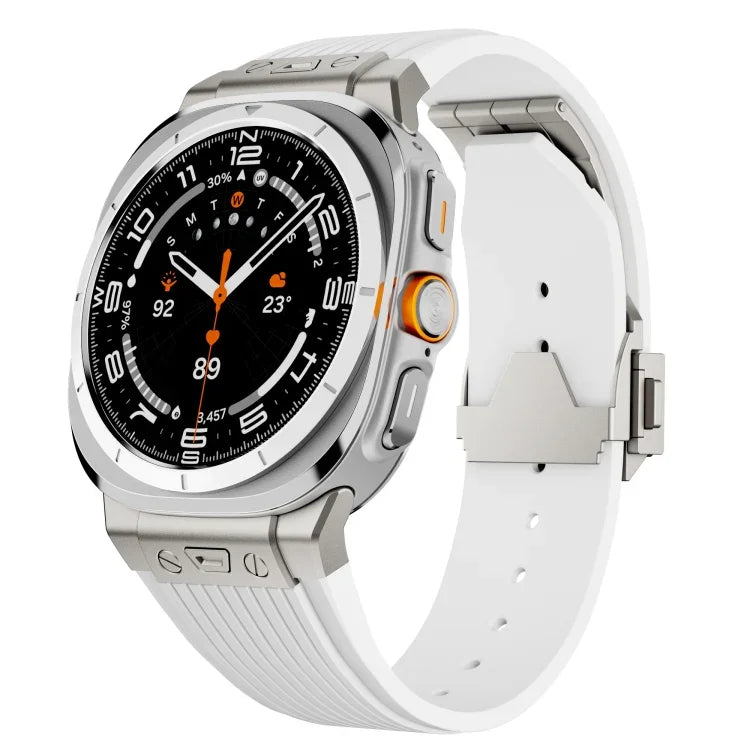 Bracelet de montre en silicone avec boucle argentée et connecteur en titane, pour Samsung Galaxy Watch Ultra 47mm / Ultra 2025