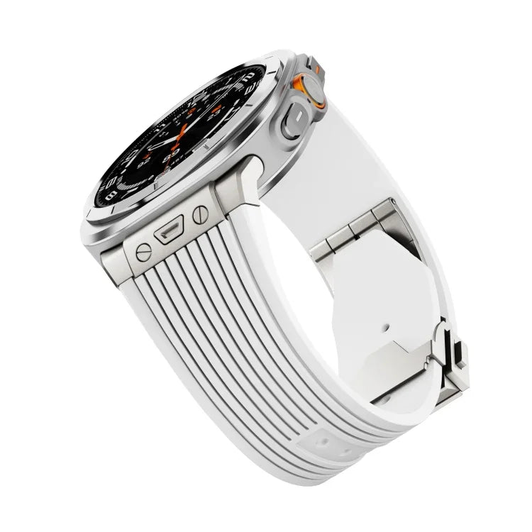 Bracelet de montre en silicone avec boucle argentée et connecteur en titane, pour Samsung Galaxy Watch Ultra 47mm / Ultra 2025