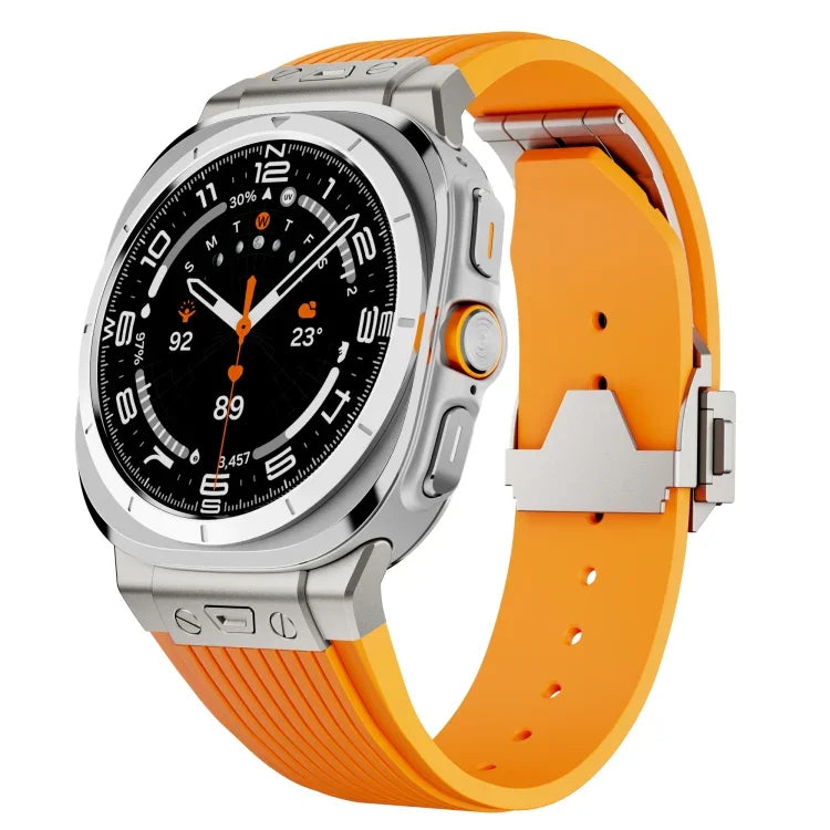 Bracelet de montre en silicone avec boucle argentée et connecteur en titane, pour Samsung Galaxy Watch Ultra 47mm / Ultra 2025