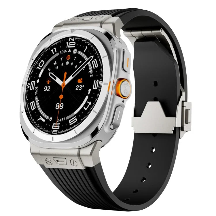 Bracelet de montre en silicone avec boucle argentée et connecteur en titane, pour Samsung Galaxy Watch Ultra 47mm / Ultra 2025