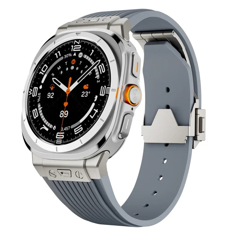 Bracelet de montre en silicone avec boucle argentée et connecteur en titane, pour Samsung Galaxy Watch Ultra 47mm / Ultra 2025