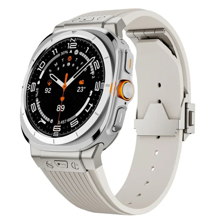 Bracelet de montre en silicone avec boucle argentée et connecteur en titane, pour Samsung Galaxy Watch Ultra 47mm / Ultra 2025