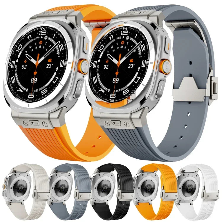 Bracelet de montre en silicone avec boucle argentée et connecteur en titane, pour Samsung Galaxy Watch Ultra 47mm / Ultra 2025