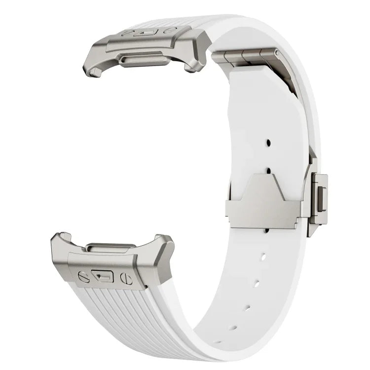 Bracelet de montre en silicone avec boucle argentée et connecteur en titane, pour Samsung Galaxy Watch Ultra 47mm / Ultra 2025