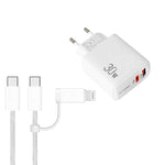 Chargeur USB-C / Type-C + USB-A PD31 30W avec câble de données 2-en-1 Type-C+8 broches, prise EU, prise EU + câble de données 2-en-1