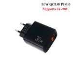 Chargeur USB-C / Type-C + USB-A PD31 30W avec câble de données 2-en-1 Type-C+8 broches, prise EU, prise EU + câble de données 2-en-1