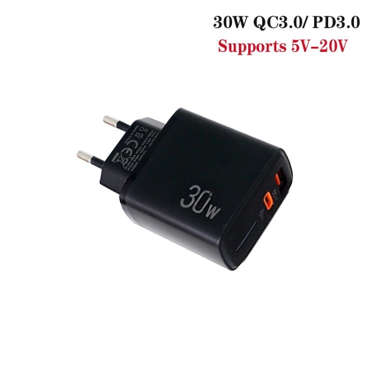 Chargeur USB-C / Type-C + USB-A PD31 30W avec câble de données 2-en-1 Type-C+8 broches, prise EU, prise EU + câble de données 2-en-1
