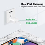 Chargeur USB-C / Type-C + USB-A PD31 30W avec câble de données 2-en-1 Type-C+8 broches, prise EU, prise EU + câble de données 2-en-1