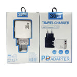 Chargeur USB-C / Type-C + USB-A PD31 30W avec câble de données 2-en-1 Type-C+8 broches, prise EU, prise EU + câble de données 2-en-1