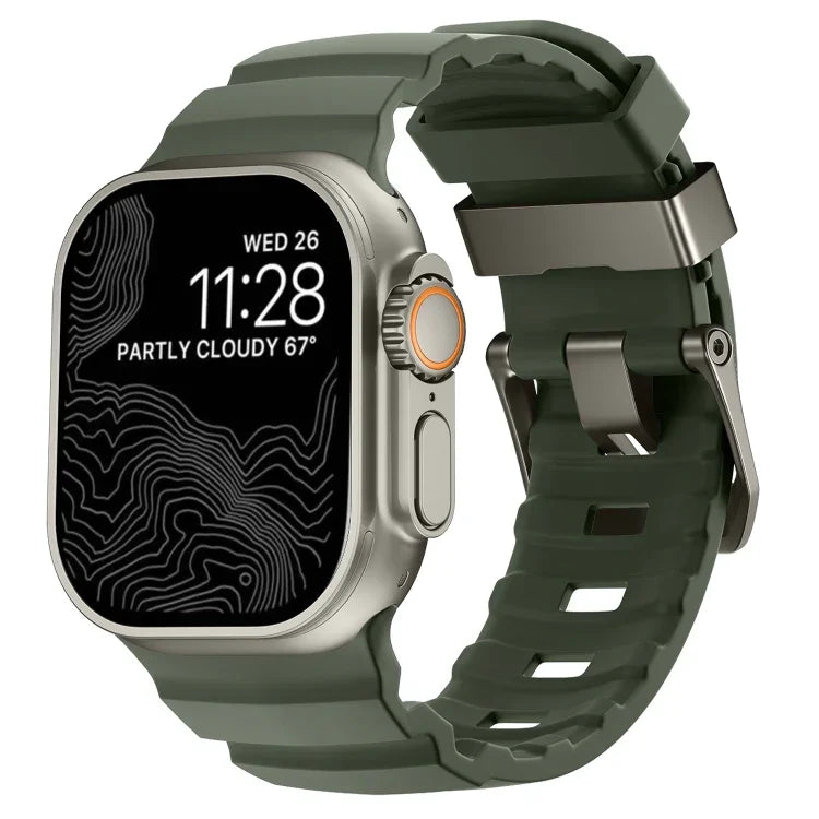Bracelet de montre Wild Path gris à boucle en silicone épais, pour Apple Watch 46 mm / 49 mm / 45 mm / 44 mm