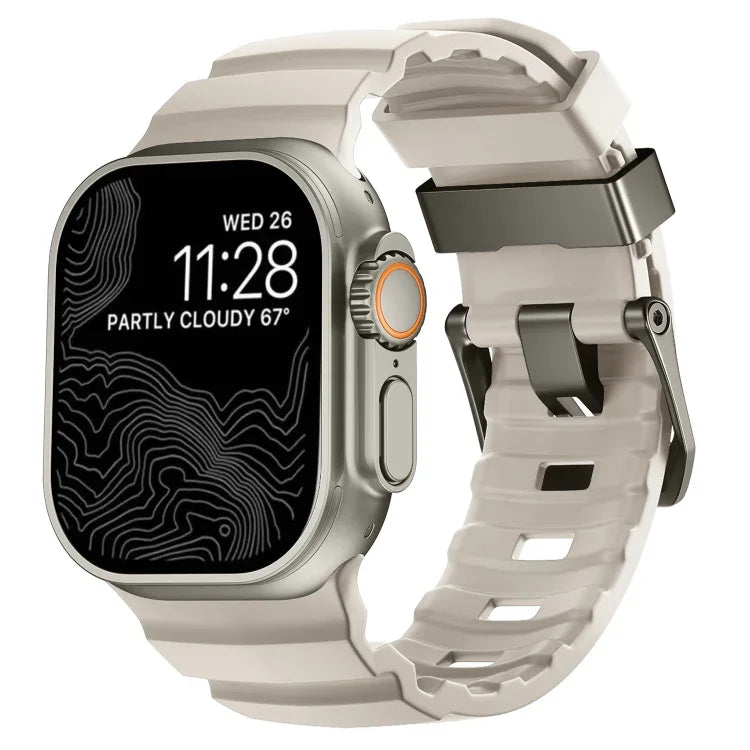 Bracelet de montre Wild Path gris à boucle en silicone épais, pour Apple Watch 46 mm / 49 mm / 45 mm / 44 mm