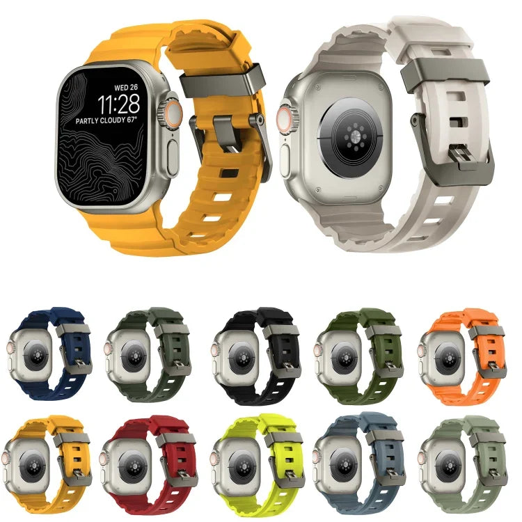 Bracelet de montre Wild Path gris à boucle en silicone épais, pour Apple Watch 46 mm / 49 mm / 45 mm / 44 mm