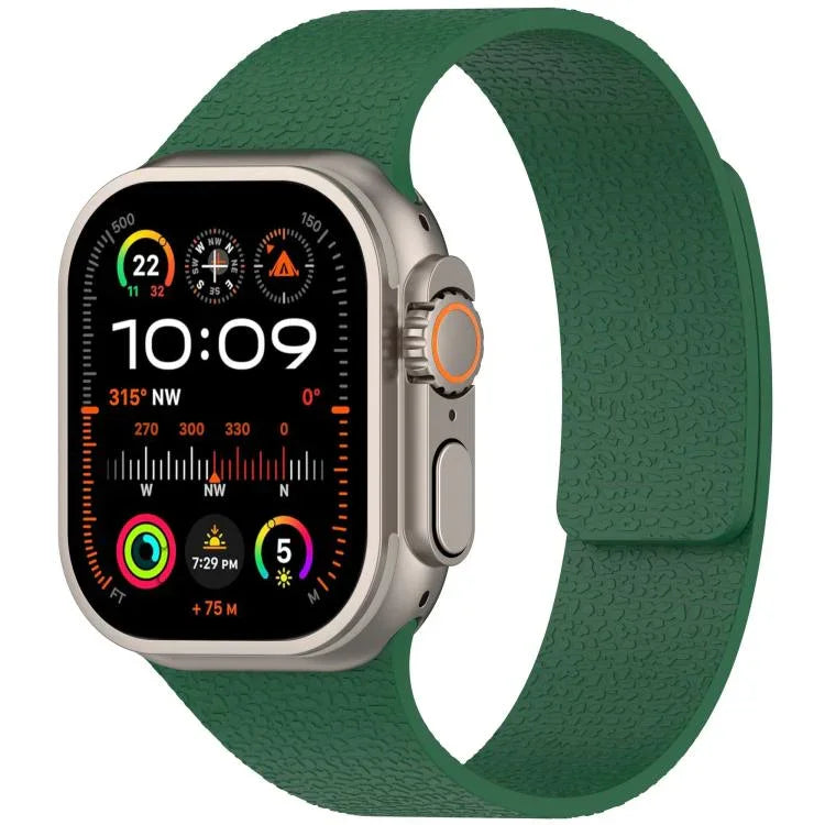 Bracelet de montre magnétique en silicone à texture litchi, compatible avec Apple Watch 46 mm / 49 mm / 45 mm / 44 mm et Apple Watch 42 mm / 41 mm / 40 mm / 38 mm.