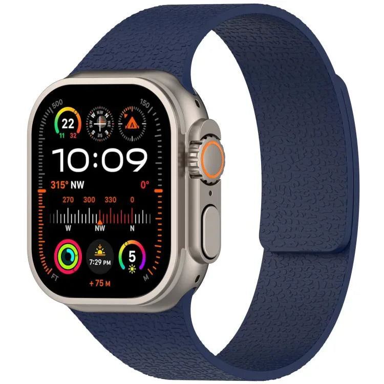 Bracelet de montre magnétique en silicone à texture litchi, compatible avec Apple Watch 46 mm / 49 mm / 45 mm / 44 mm et Apple Watch 42 mm / 41 mm / 40 mm / 38 mm.