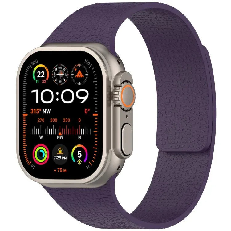 Bracelet de montre magnétique en silicone à texture litchi, compatible avec Apple Watch 46 mm / 49 mm / 45 mm / 44 mm et Apple Watch 42 mm / 41 mm / 40 mm / 38 mm.