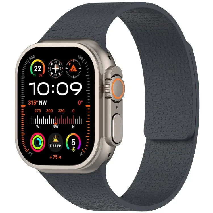 Bracelet de montre magnétique en silicone à texture litchi, compatible avec Apple Watch 46 mm / 49 mm / 45 mm / 44 mm et Apple Watch 42 mm / 41 mm / 40 mm / 38 mm.