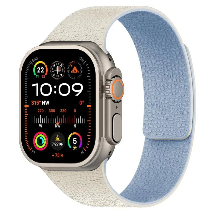 Bracelet de montre magnétique en silicone à texture litchi, compatible avec Apple Watch 46 mm / 49 mm / 45 mm / 44 mm et Apple Watch 42 mm / 41 mm / 40 mm / 38 mm.