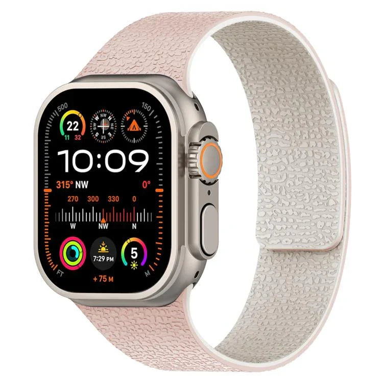 Bracelet de montre magnétique en silicone à texture litchi, compatible avec Apple Watch 46 mm / 49 mm / 45 mm / 44 mm et Apple Watch 42 mm / 41 mm / 40 mm / 38 mm.