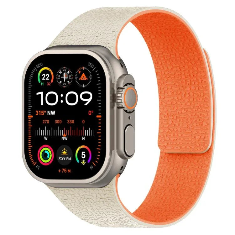 Bracelet de montre magnétique en silicone à texture litchi, compatible avec Apple Watch 46 mm / 49 mm / 45 mm / 44 mm et Apple Watch 42 mm / 41 mm / 40 mm / 38 mm.