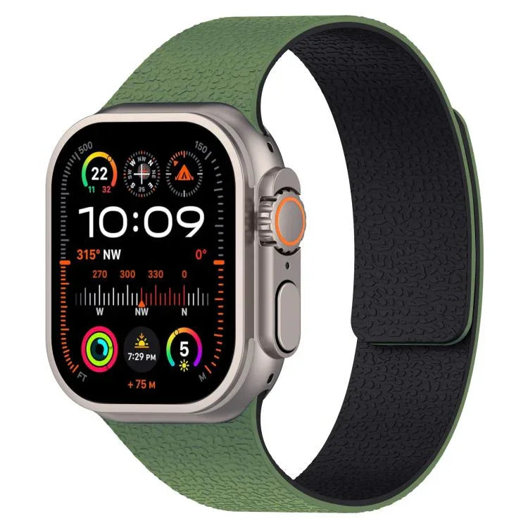 Bracelet de montre magnétique en silicone à texture litchi, compatible avec Apple Watch 46 mm / 49 mm / 45 mm / 44 mm et Apple Watch 42 mm / 41 mm / 40 mm / 38 mm.