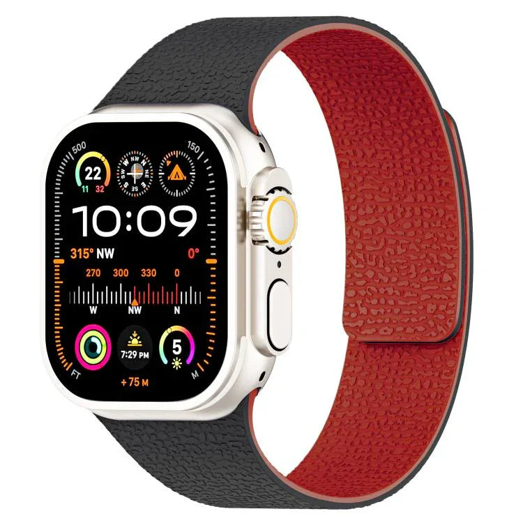 Bracelet de montre magnétique en silicone à texture litchi, compatible avec Apple Watch 46 mm / 49 mm / 45 mm / 44 mm et Apple Watch 42 mm / 41 mm / 40 mm / 38 mm.