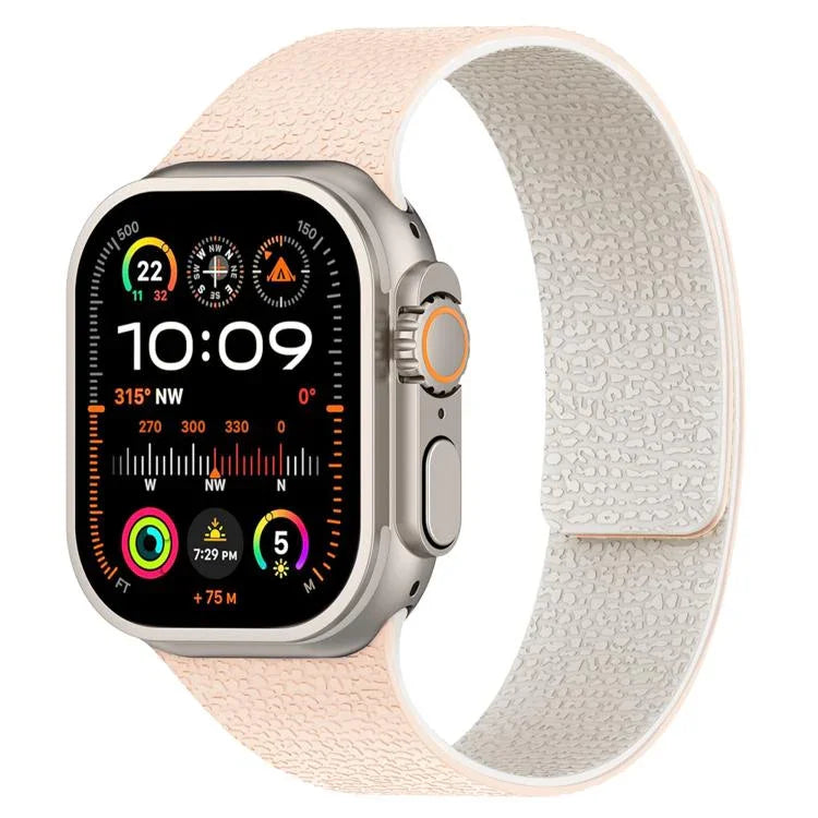 Bracelet de montre magnétique en silicone à texture litchi, compatible avec Apple Watch 46 mm / 49 mm / 45 mm / 44 mm et Apple Watch 42 mm / 41 mm / 40 mm / 38 mm.