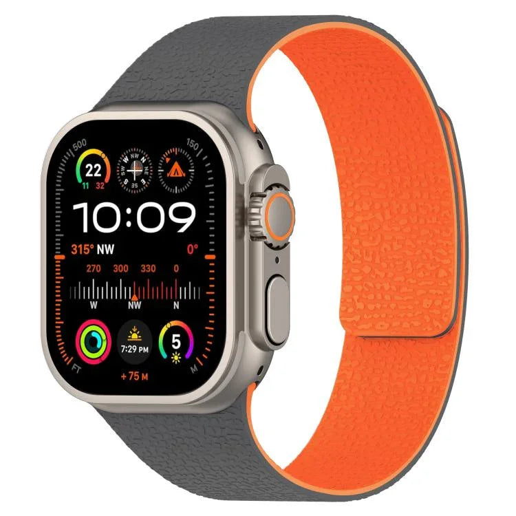 Bracelet de montre magnétique en silicone à texture litchi, compatible avec Apple Watch 46 mm / 49 mm / 45 mm / 44 mm et Apple Watch 42 mm / 41 mm / 40 mm / 38 mm.