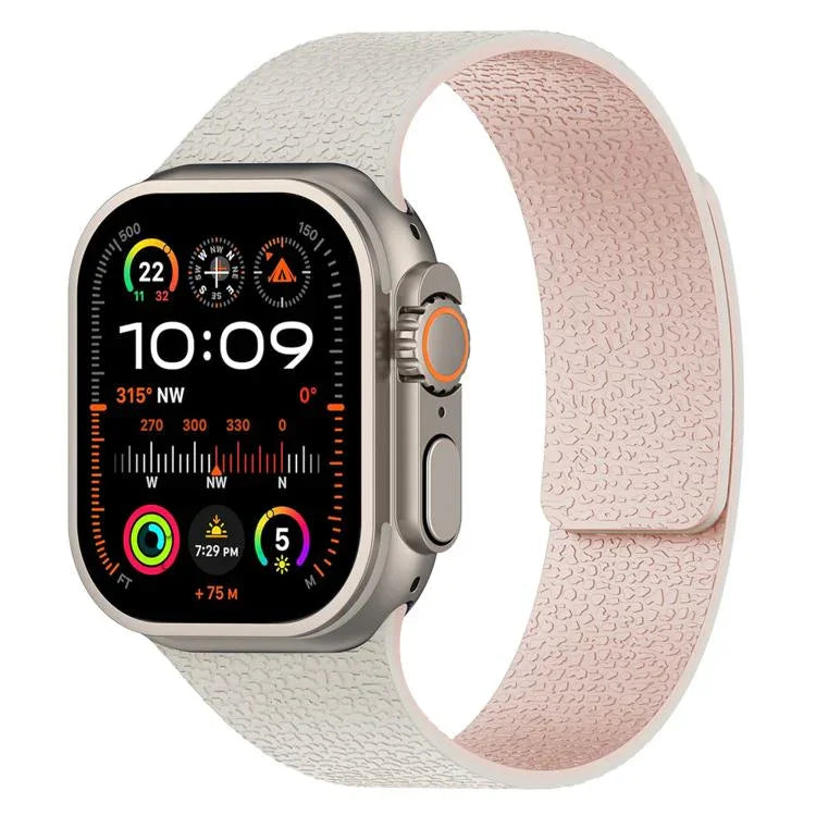 Bracelet de montre magnétique en silicone à texture litchi, compatible avec Apple Watch 46 mm / 49 mm / 45 mm / 44 mm et Apple Watch 42 mm / 41 mm / 40 mm / 38 mm.