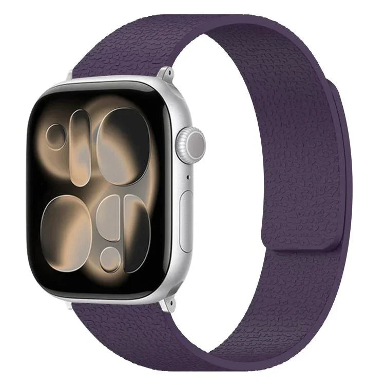 Bracelet de montre magnétique en silicone à texture litchi, compatible avec Apple Watch 46 mm / 49 mm / 45 mm / 44 mm et Apple Watch 42 mm / 41 mm / 40 mm / 38 mm.